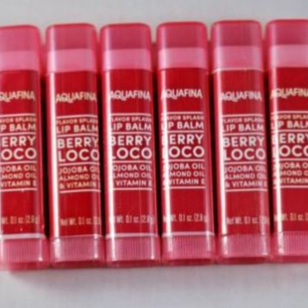 (6) Aquafina Berry Loco Lip Balm With Jojoba Oil, Almond Oil, & Vitamin E